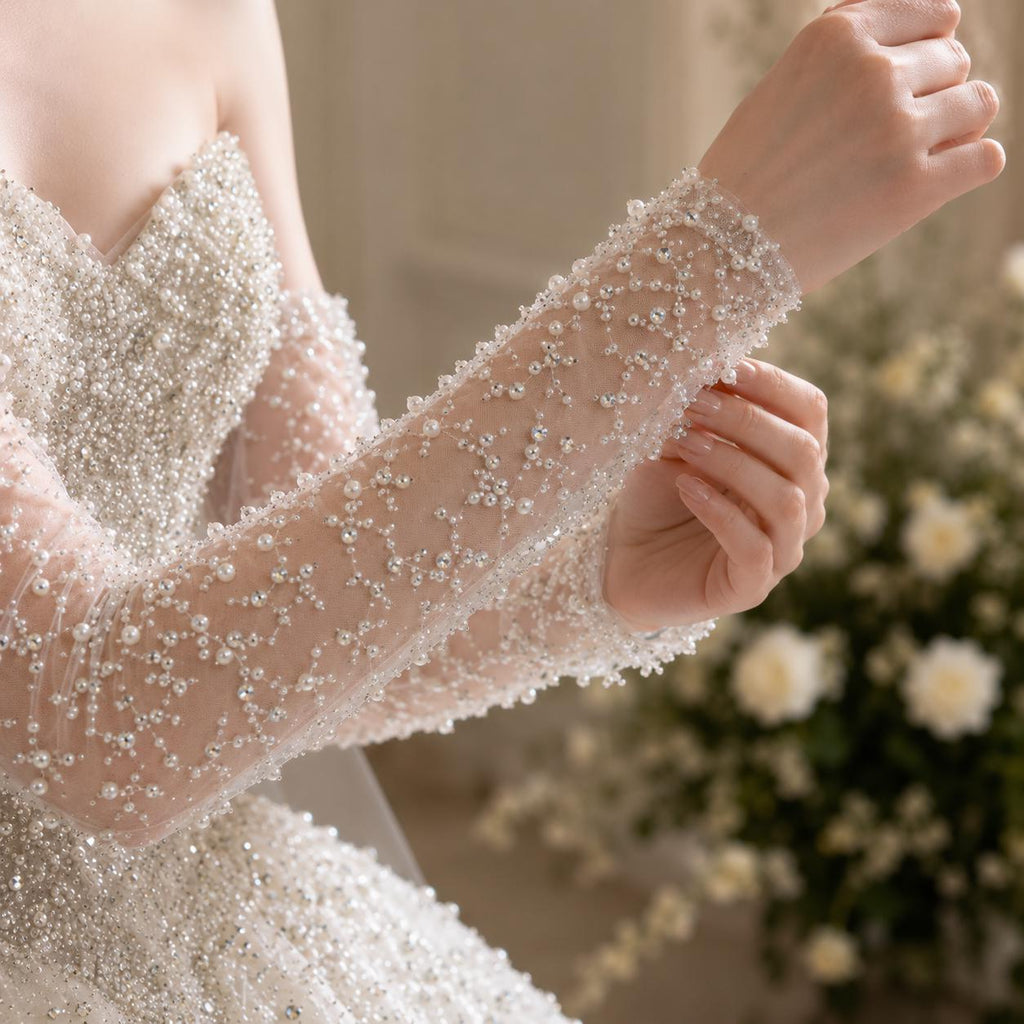 Sparkle Beaded Ball Gown Wedding Dress with Detachable Sleeves