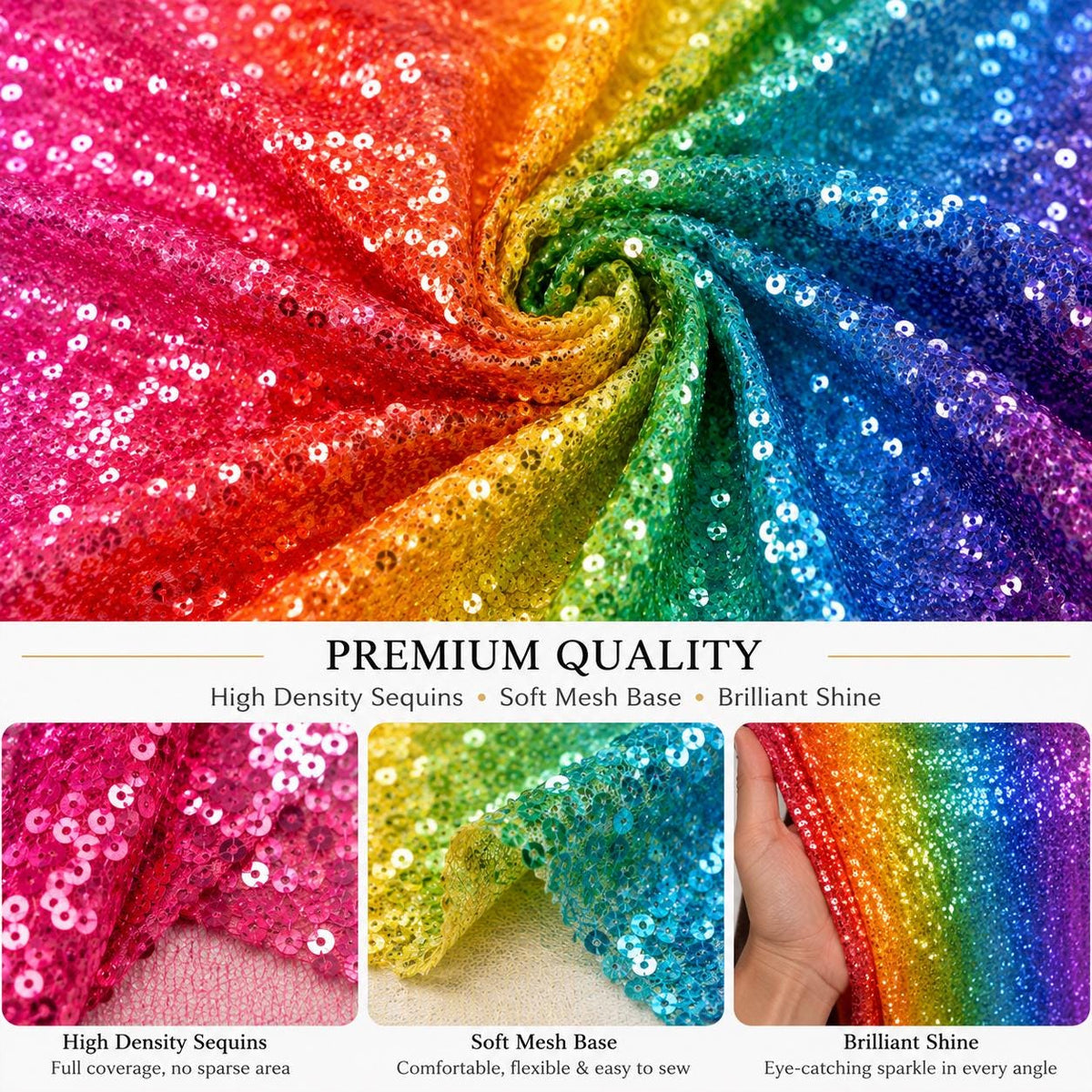 Rainbow Festival Fabric by the Yard, Glitter Ombre Sequin Mesh for Rave Outfit, Pride Costume, Dancewear, Performance Dress