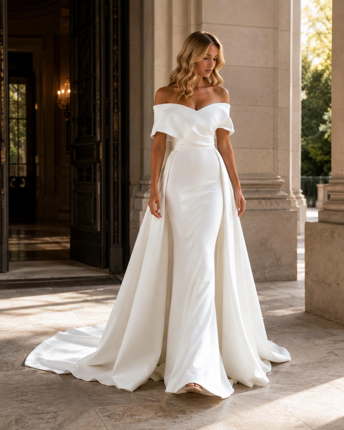 Minimalist Off-the-Shoulder Mermaid Wedding Dress