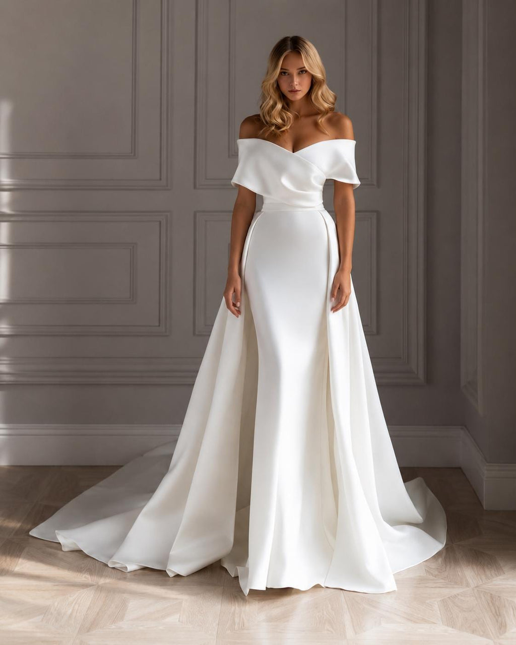 Minimalist Off-the-Shoulder Mermaid Wedding Dress