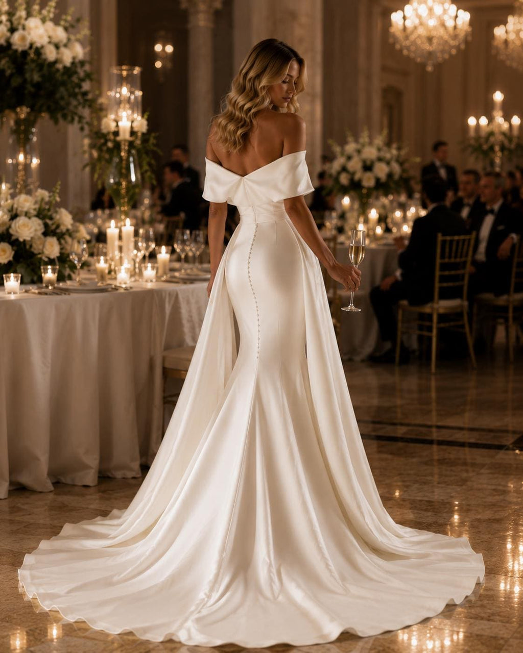 Minimalist Off-the-Shoulder Mermaid Wedding Dress