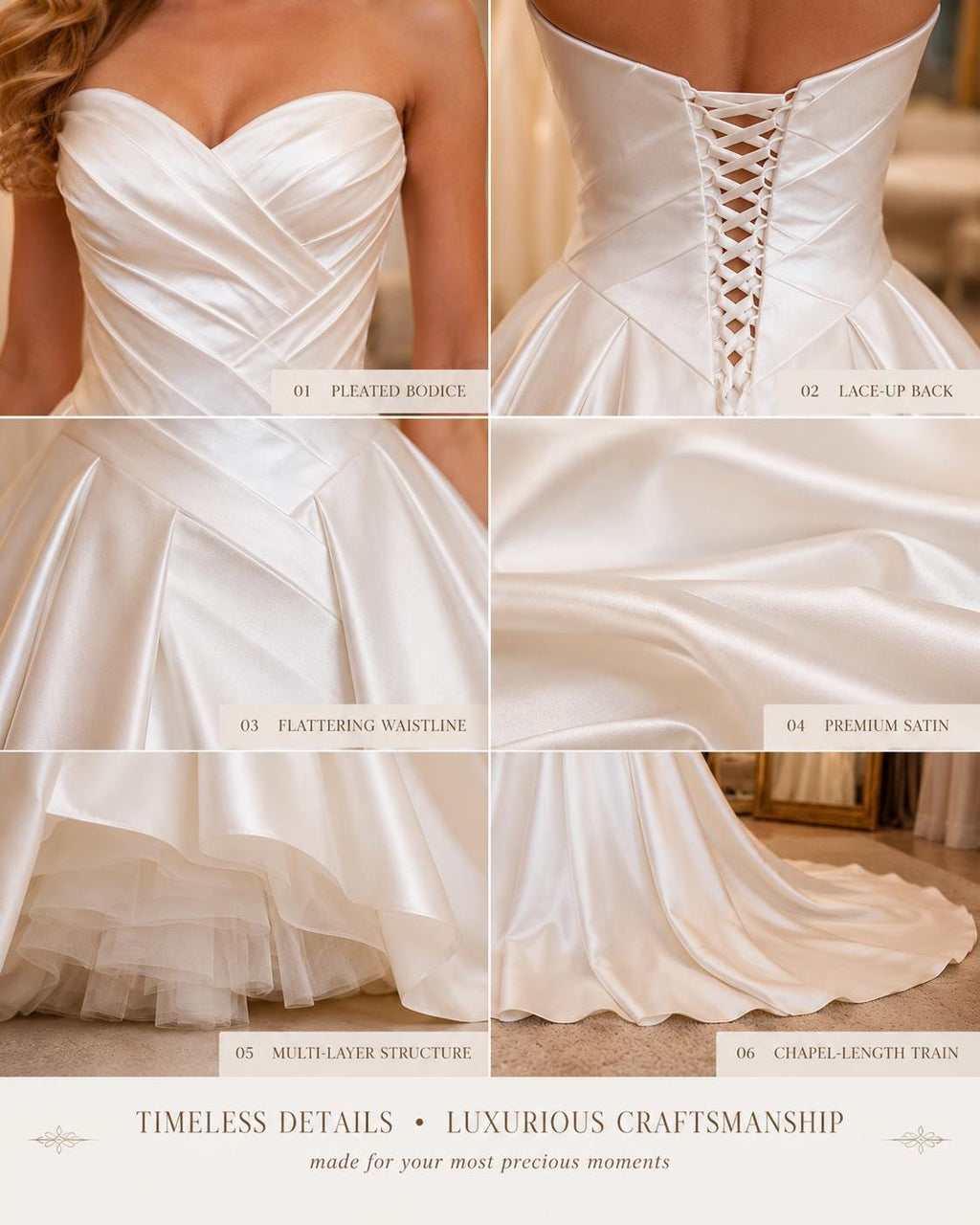 Strapless Satin Wedding Dress with Pleated Corset