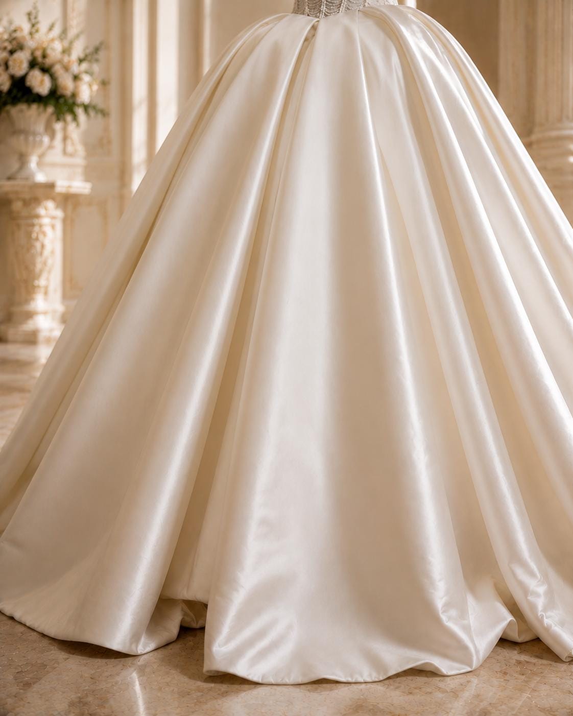 Strapless Beaded Mikado Satin Ball Gown Wedding Dress