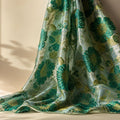 Metallic Floral Jacquard Fabric, Green Brocade Material by Yard, Designer Fabric for Wedding Dress, Corset, Luxury Home Decor