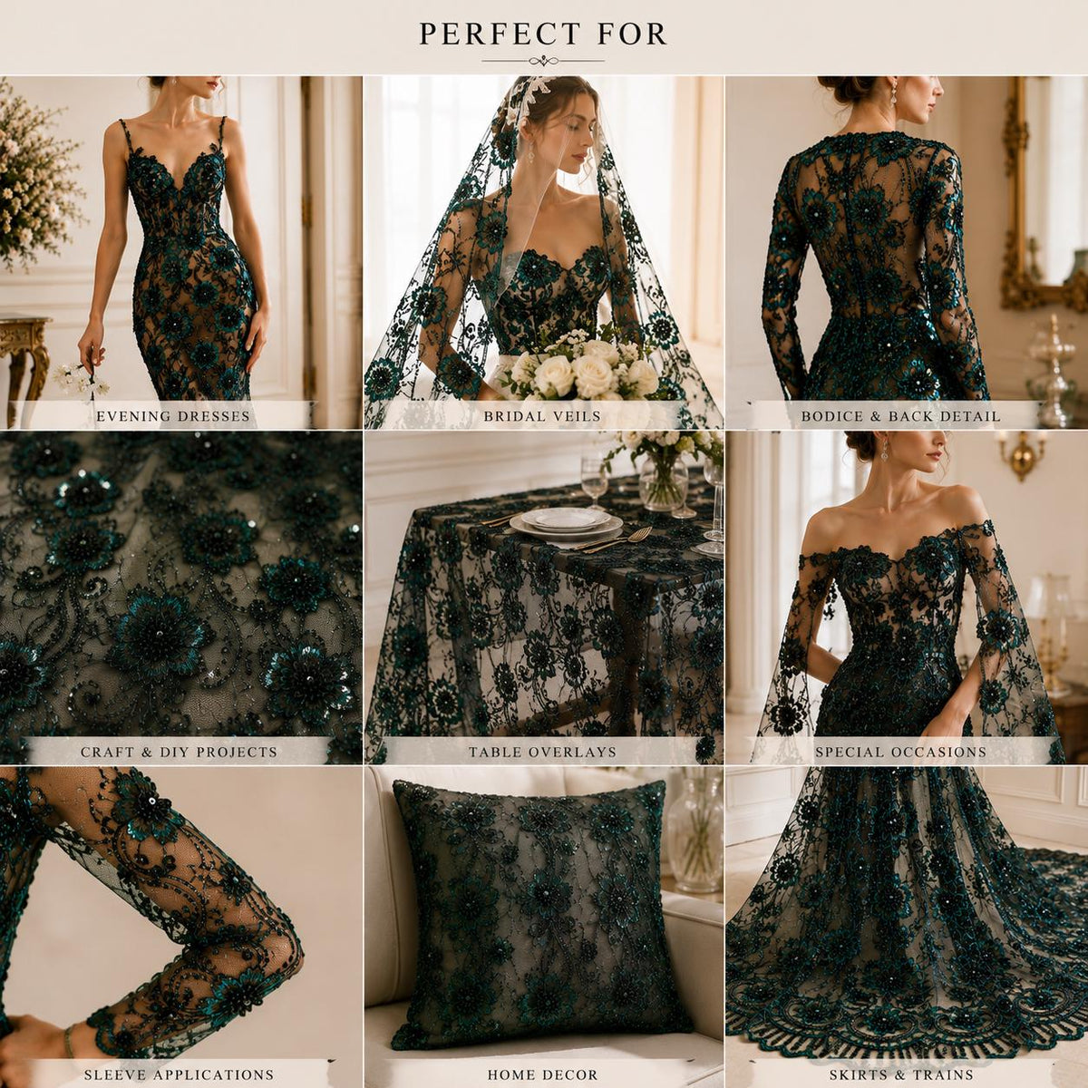 Emerald Sequin Mesh Lace Fabric, Floral Embroidered Lace by the Yard, Prom Dress Lace, Couture Evening Dress Fabric, Beaded Mesh