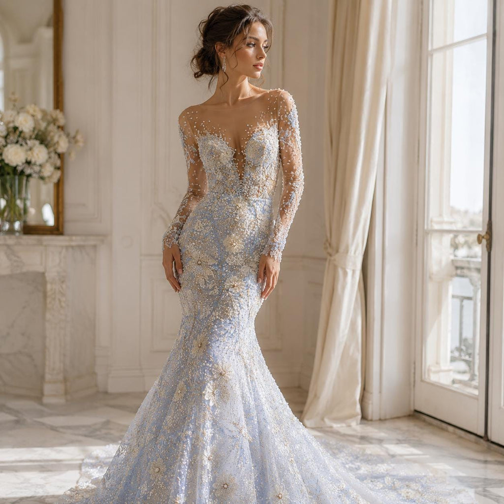 Designer 3D Floral Lace Fabric by the Yard, Heavy Beaded Embroidered Mesh for Couture Dresses, Luxury Bridal Fashion & Runway Designs