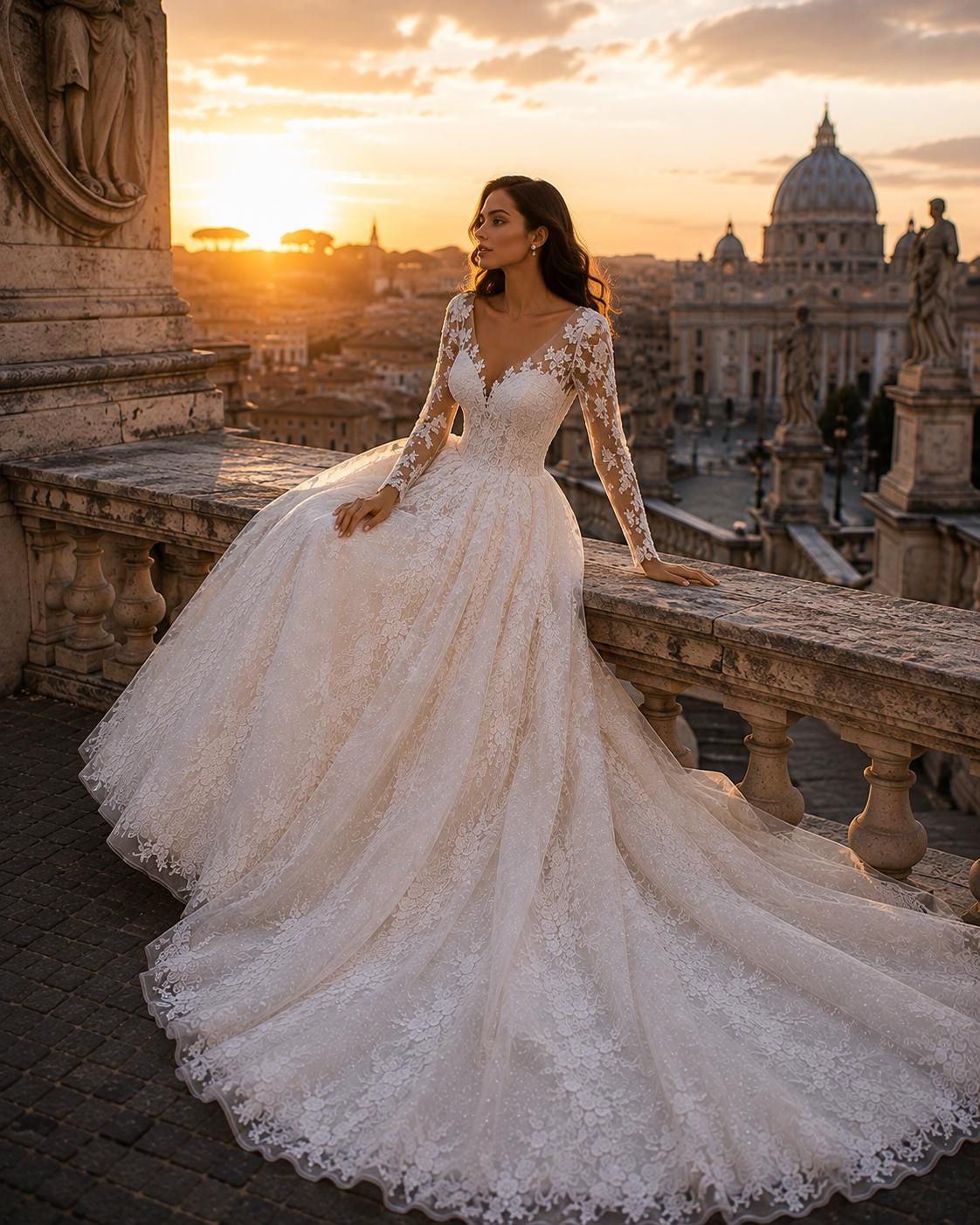 Long Sleeve Lace Princess Wedding Dress with Cathedral Train