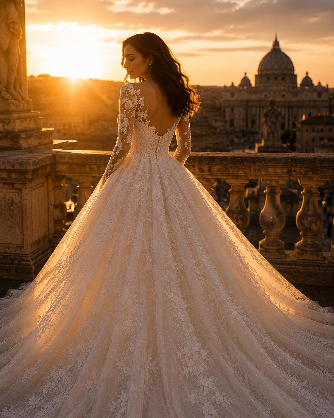 Floral Lace Ball Gown Wedding Dress with Cathedral Train