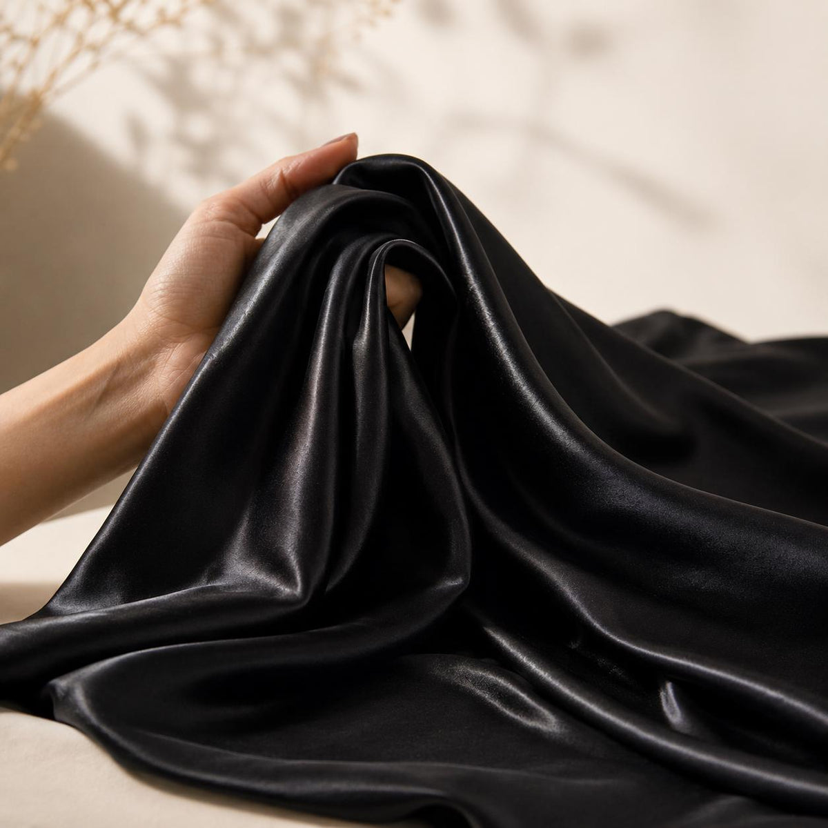 Black Stretch Satin Fabric by the Yard, Luxury Bridal Satin Fabric, Silky Dress Fabric, Wedding Decoration Fabric, Event Draping Fabric