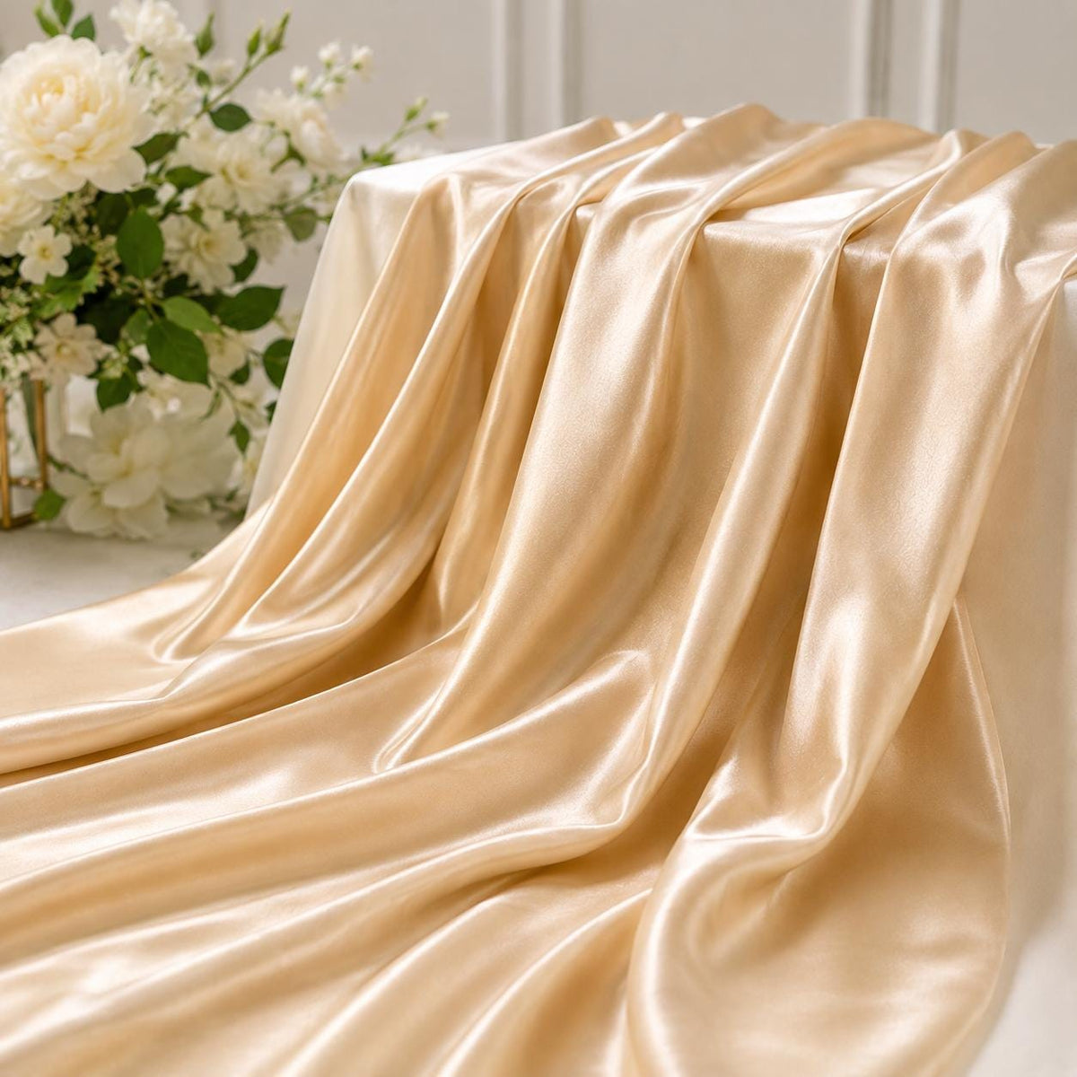 Champagne Stretch Satin Fabric by the Yard
