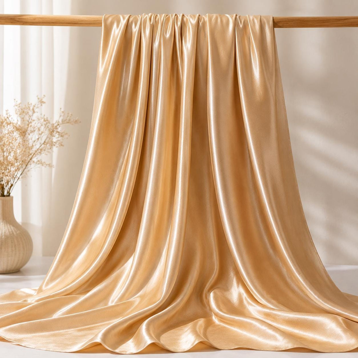 Champagne Stretch Satin Fabric by the Yard