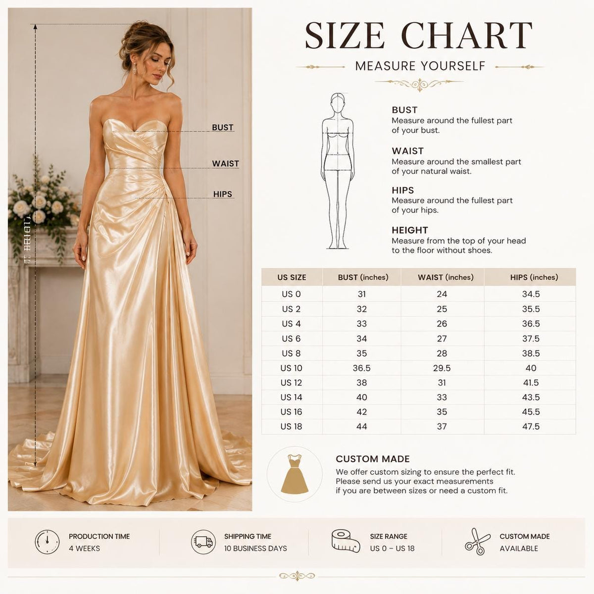 Champagne Stretch Satin Fabric by the Yard