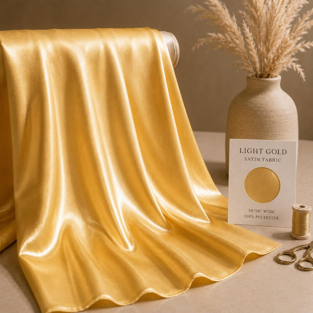Light Gold Stretch Satin Fabric by the Yard, Luxury Bridal Satin Fabric, Wedding Dress Fabric, Bridesmaid Dress Material, Silky Apparel