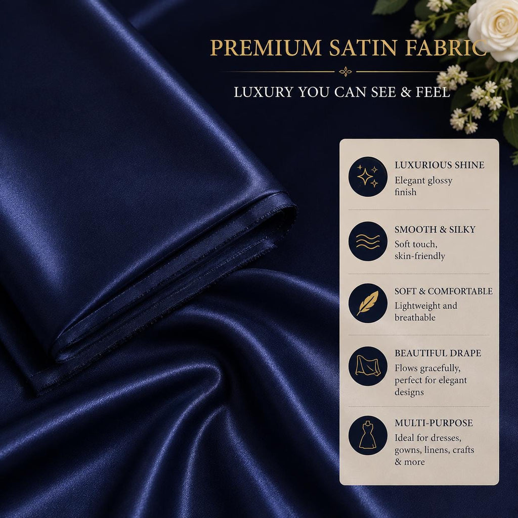 Navy Blue Satin Fabric by the Yard for Event Draping
