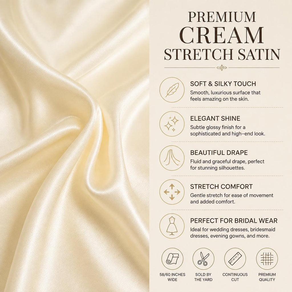 Cream Stretch Satin Fabric by the Yard