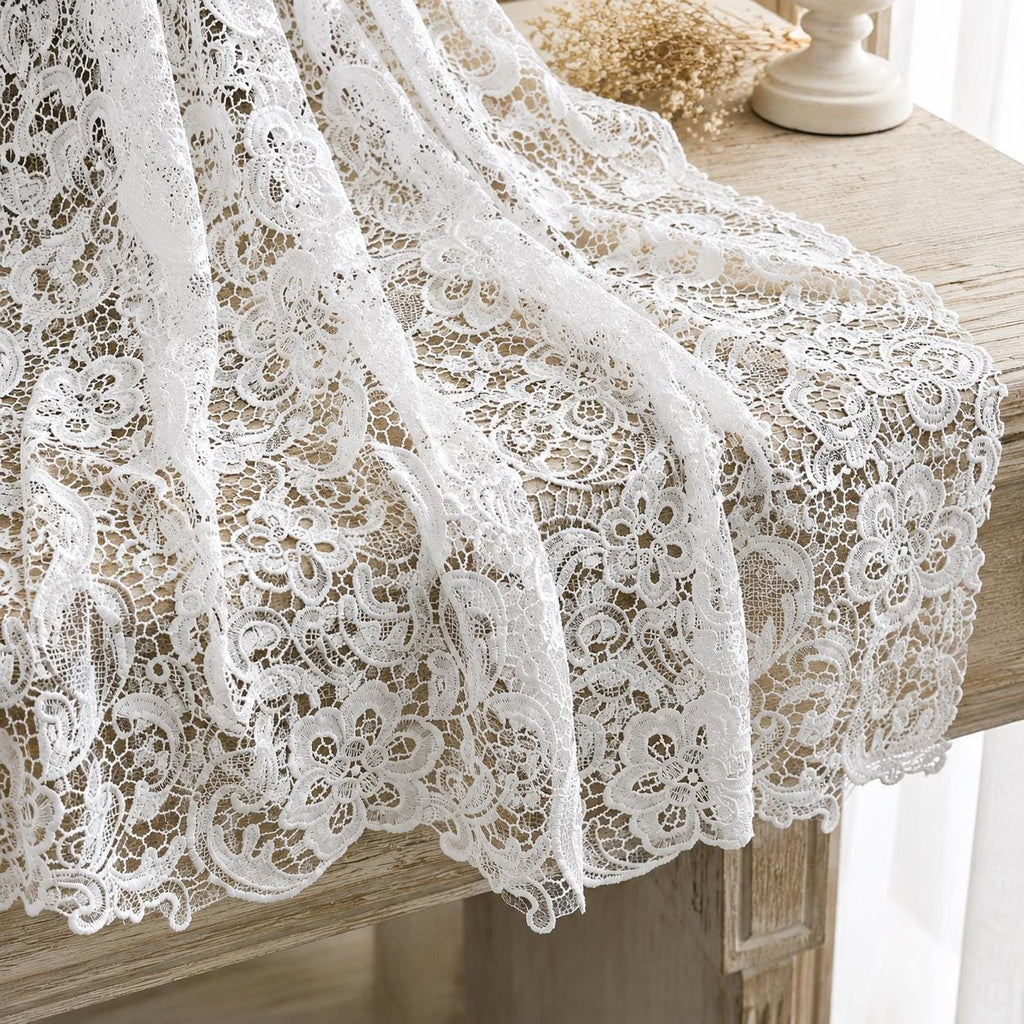 White Floral Guipure Lace Fabric by the Yard, Venice Lace Fabric, Bridal Wedding Dress Lace, Heavy Crochet Lace, Couture Sewing Fabric