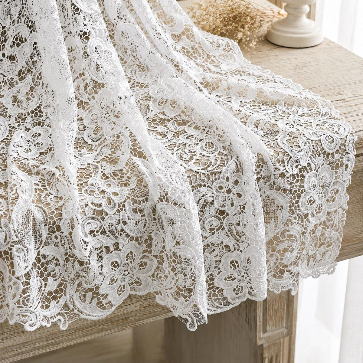 White Floral Guipure Lace Fabric by the Yard, Venice Lace Fabric, Bridal Wedding Dress Lace, Heavy Crochet Lace, Couture Sewing Fabric