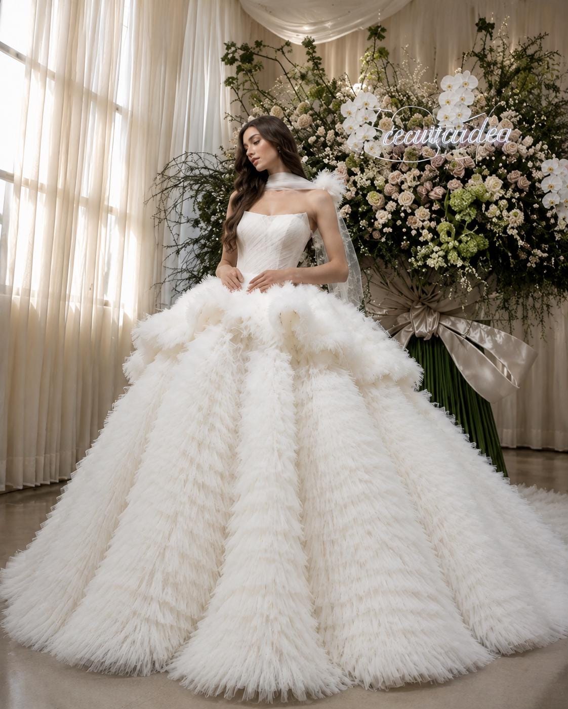 Ivory Strapless Corset Wedding Dress with Layered Skirt