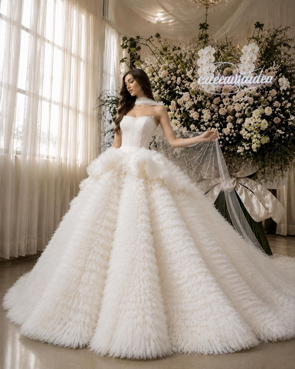 Ivory Strapless Corset Wedding Dress with Layered Skirt