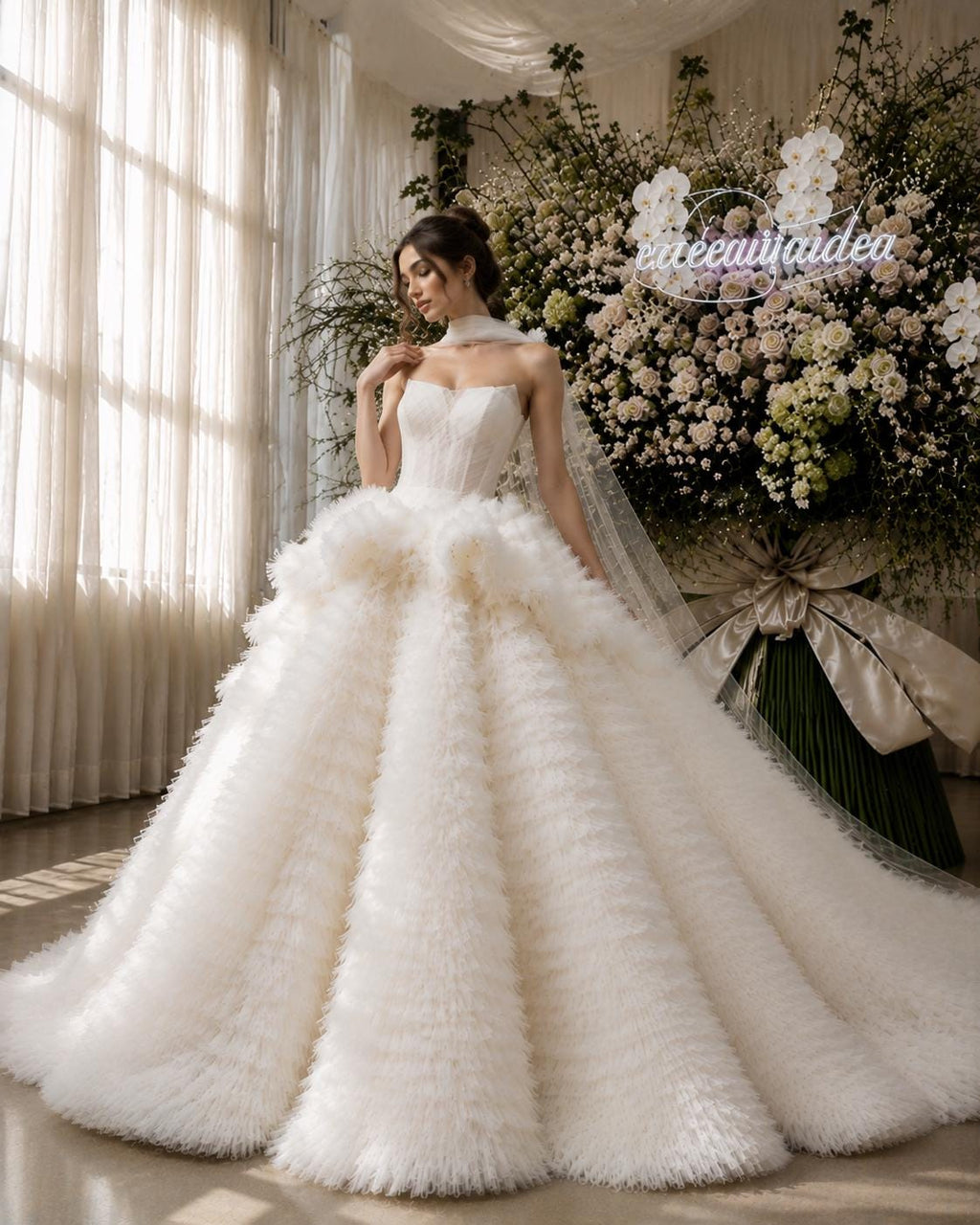 Ivory Strapless Corset Wedding Dress with Layered Skirt