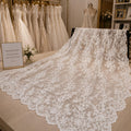 Luxury Bridal Lace Fabric by the Yard, White Embroidered Wedding Dress Lace, Double Scalloped Floral Lace Fabric, Couture Bridal Tulle