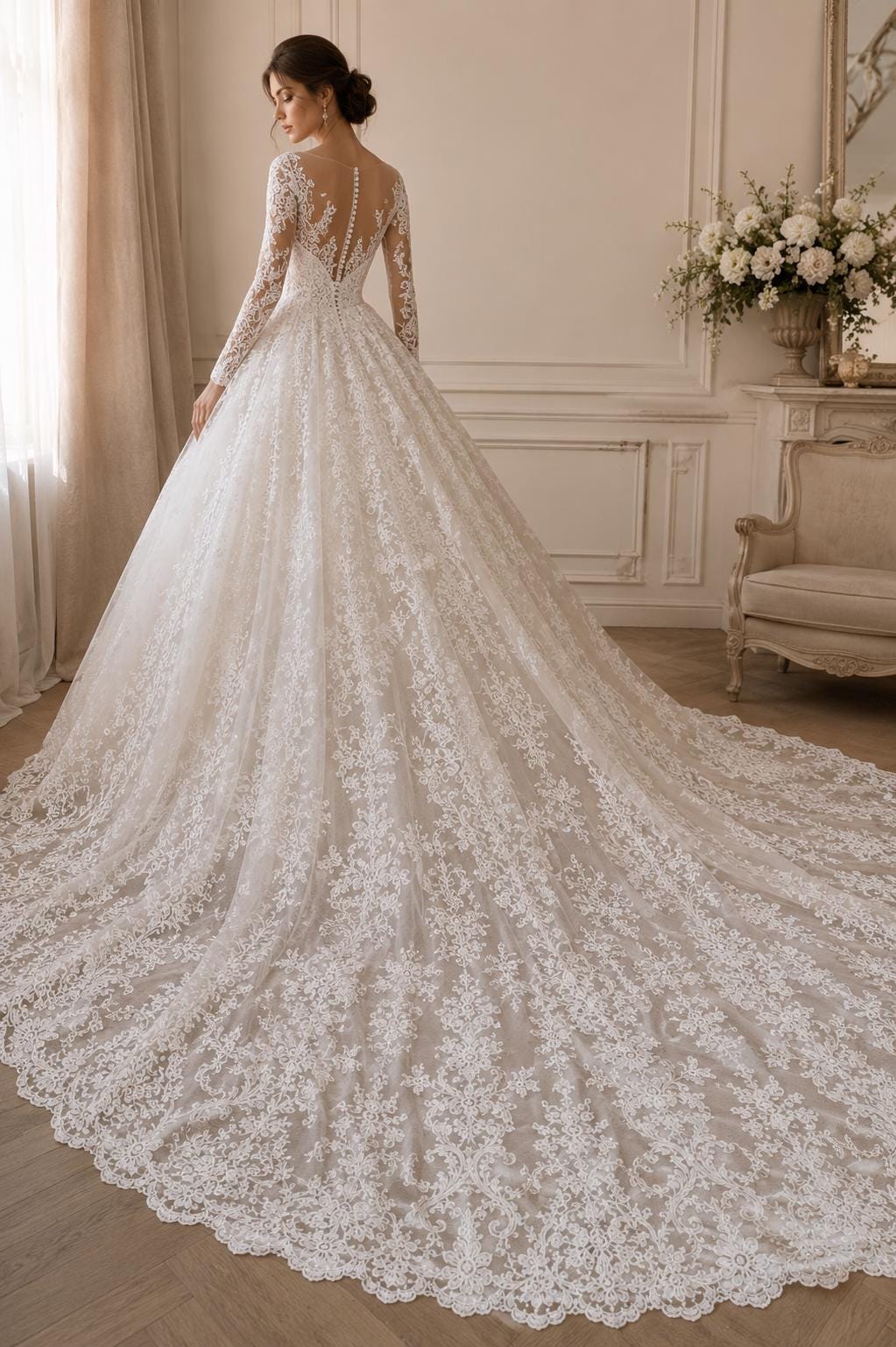 White Embroidered Lace Fabric by the Yard, Couture Bridal Lace, Wedding Gown Fabric, Floral Mesh Lace, Luxury Designer Fabric