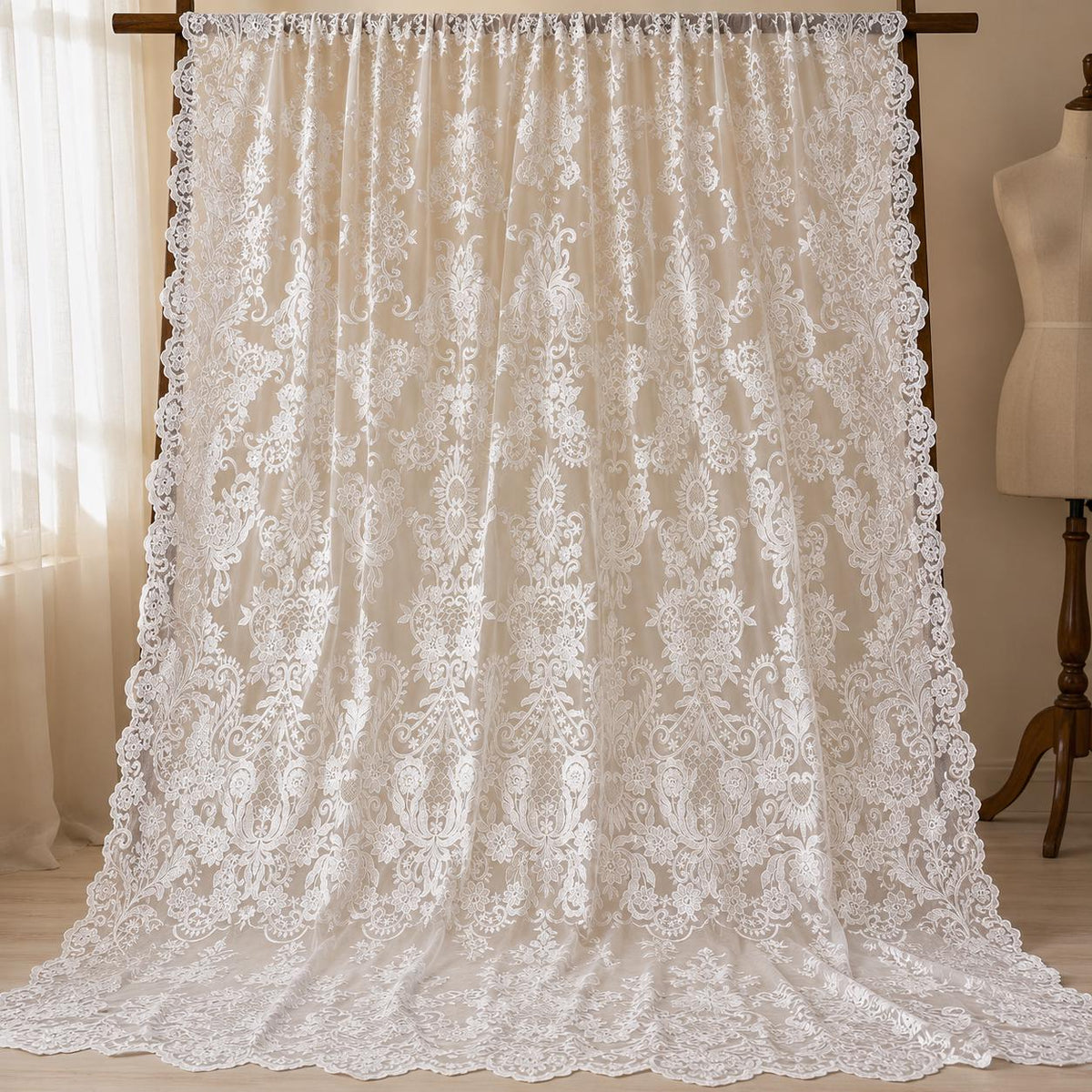 White Embroidered Lace Fabric by the Yard, Couture Bridal Lace, Wedding Gown Fabric, Floral Mesh Lace, Luxury Designer Fabric