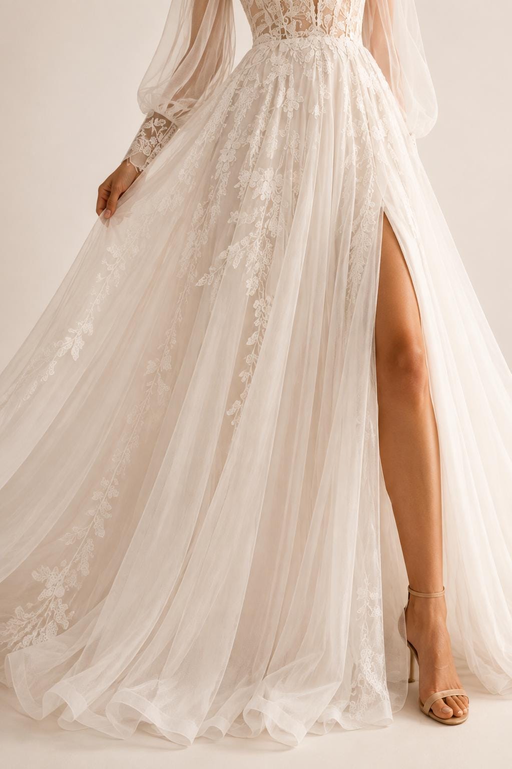 Boho Lace A-Line Wedding Dress with Long Sleeves
