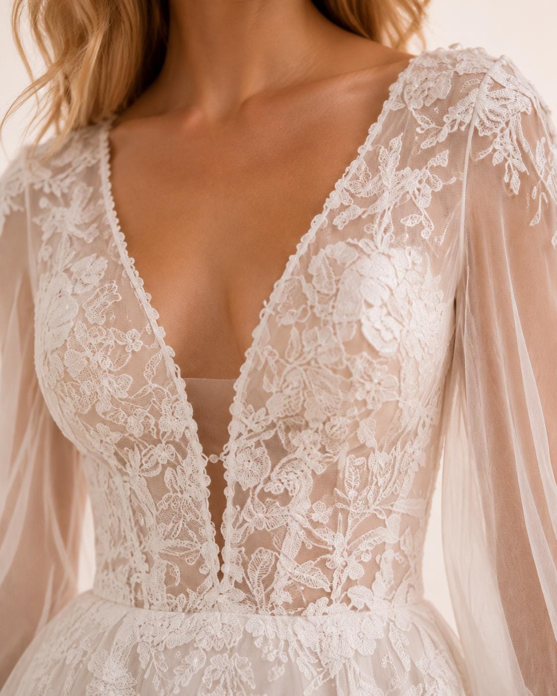 Boho Lace A-Line Wedding Dress with Long Sleeves