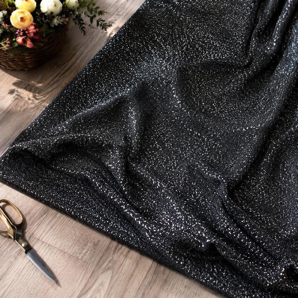Luxury Black Glitter Fabric by the Yard, Fine Sparkle Knit Fabric, Shimmer Evening Gown Material, Prom Dress, Backdrop & Event Decor