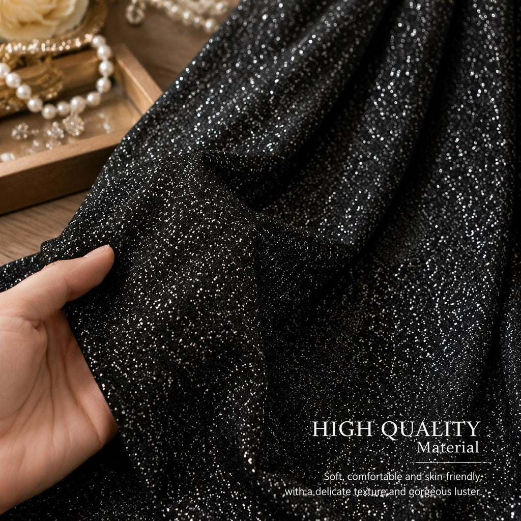 Luxury Black Glitter Fabric by the Yard, Fine Sparkle Knit Fabric, Shimmer Evening Gown Material, Prom Dress, Backdrop & Event Decor