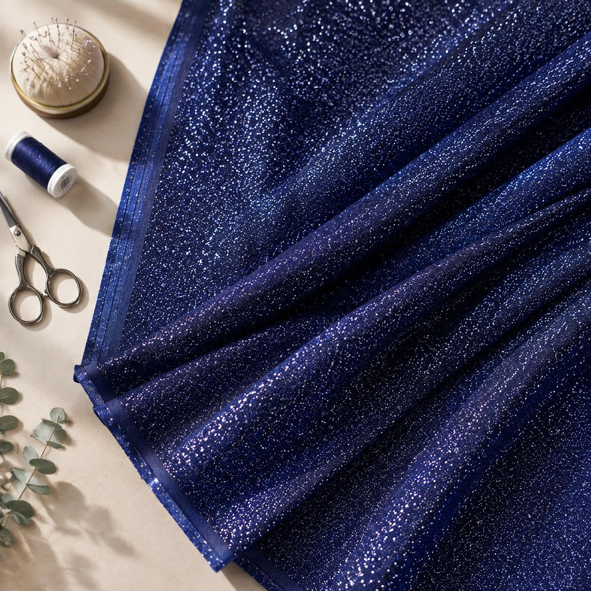 Royal Blue Fine Glitter Fabric by the Yard, Luxury Sparkle Knit Fabric, Shimmer Evening Gown Fabric, Prom Dress, Wedding Backdrop Material