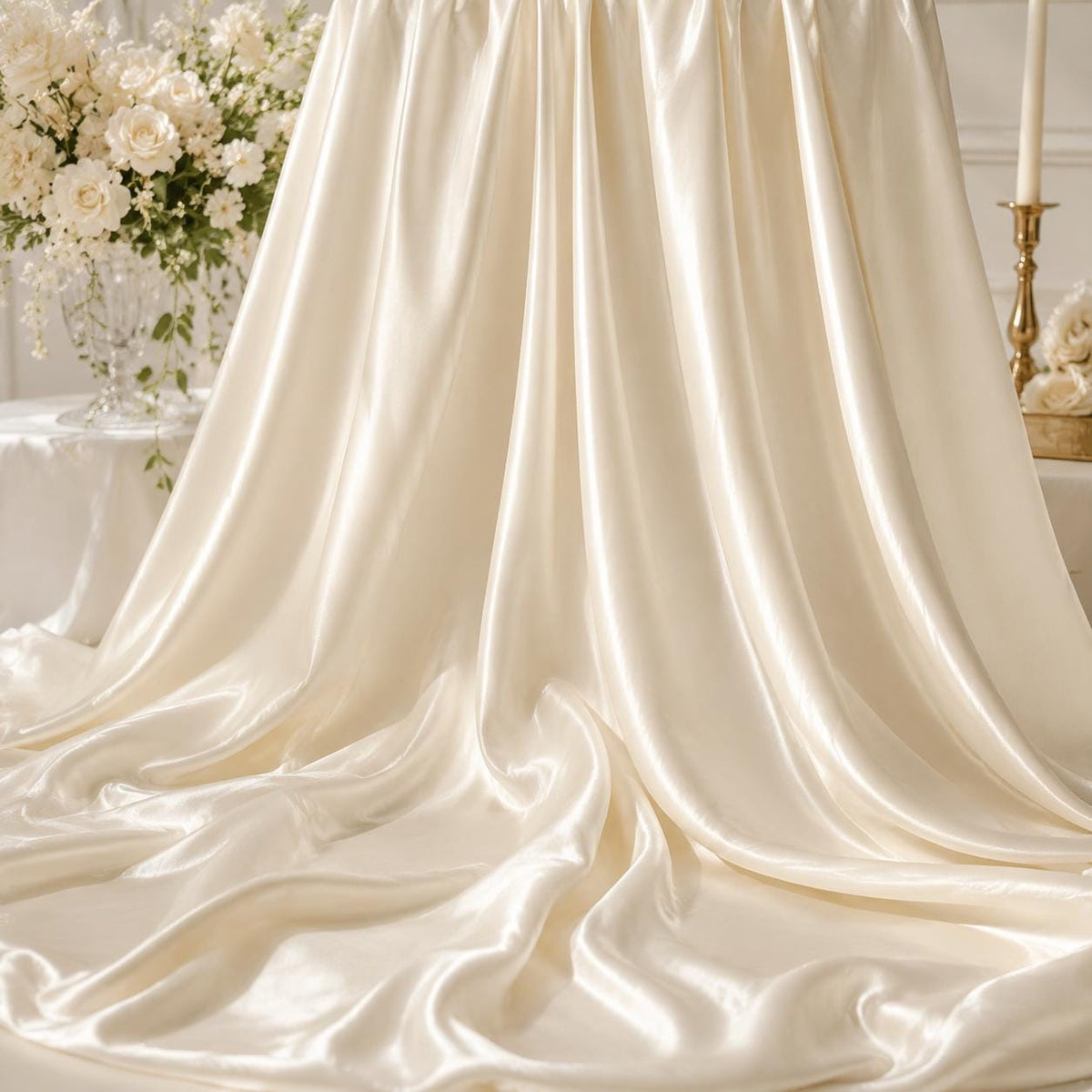 Ivory Polyester Satin Fabric by the Yard