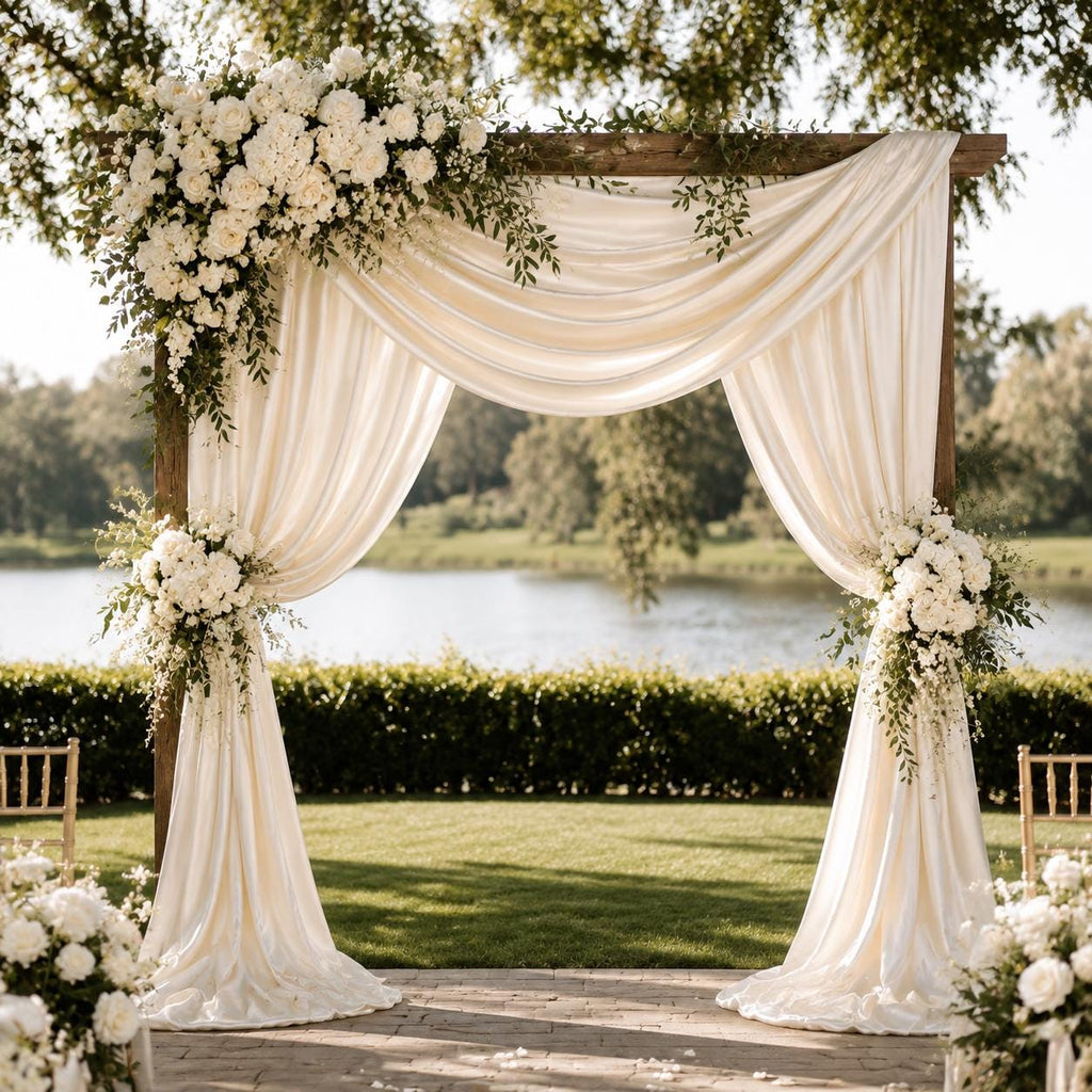 Ivory Polyester Satin Fabric by the Yard