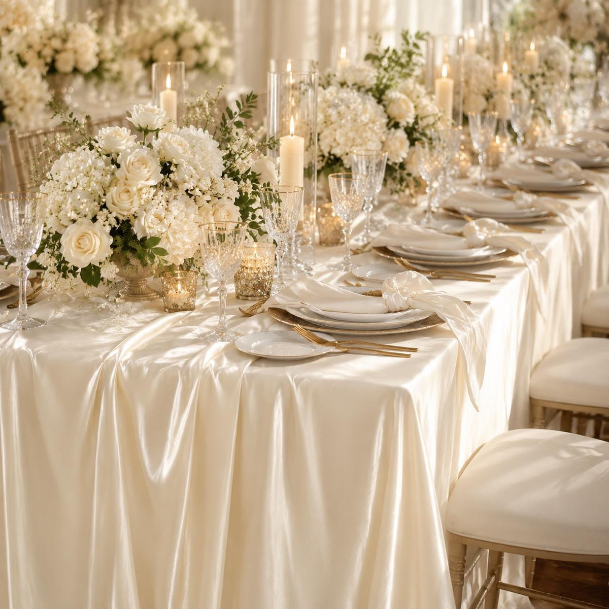 Ivory Polyester Satin Fabric by the Yard