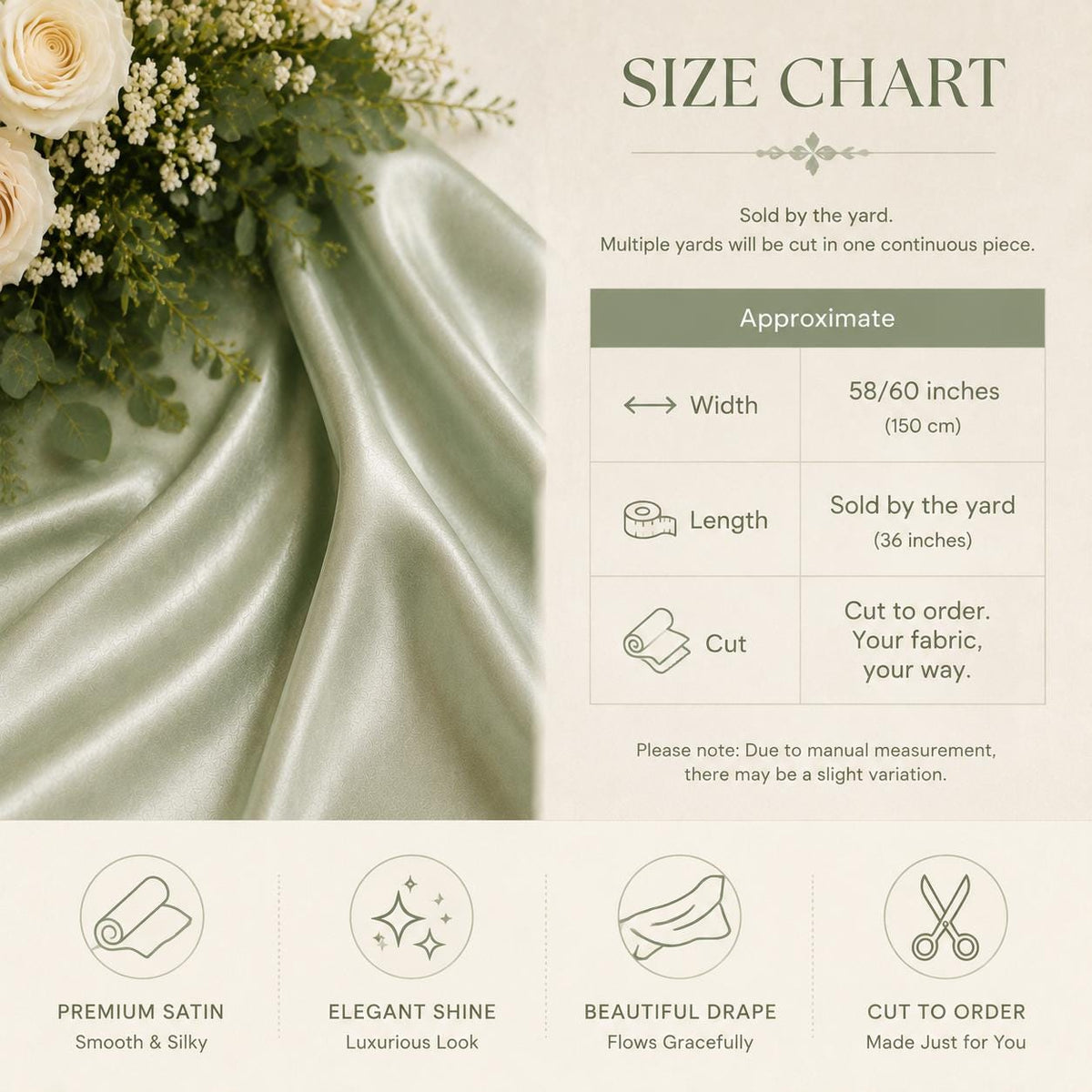 Sage Green Satin Fabric by the Yard for Wedding Decor