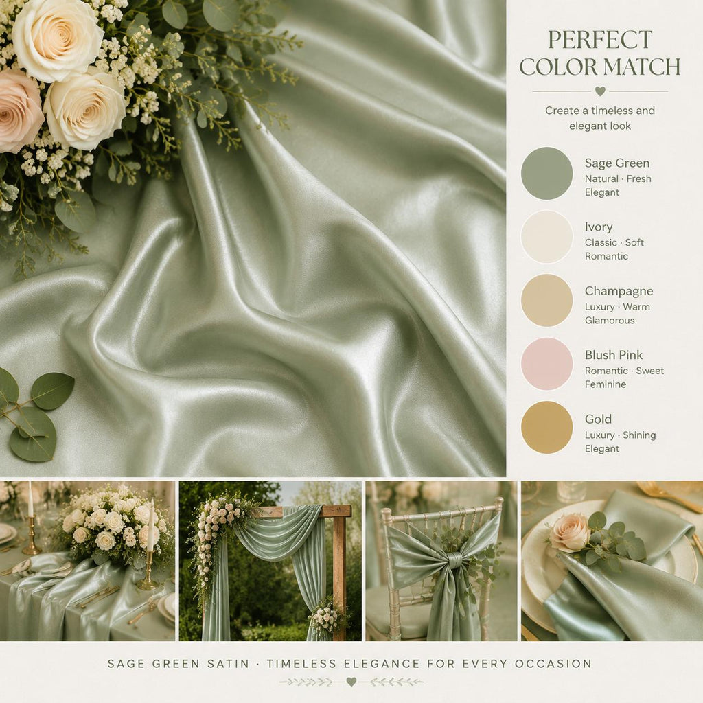 Sage Green Satin Fabric by the Yard for Wedding Decor