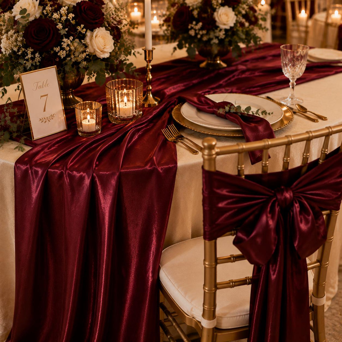 Burgundy Satin Fabric by the Yard for Wedding Draping
