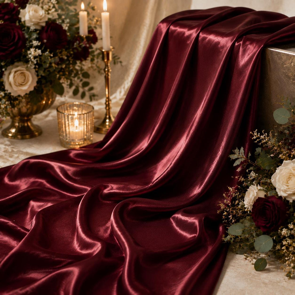 Burgundy Satin Fabric by the Yard for Wedding Draping