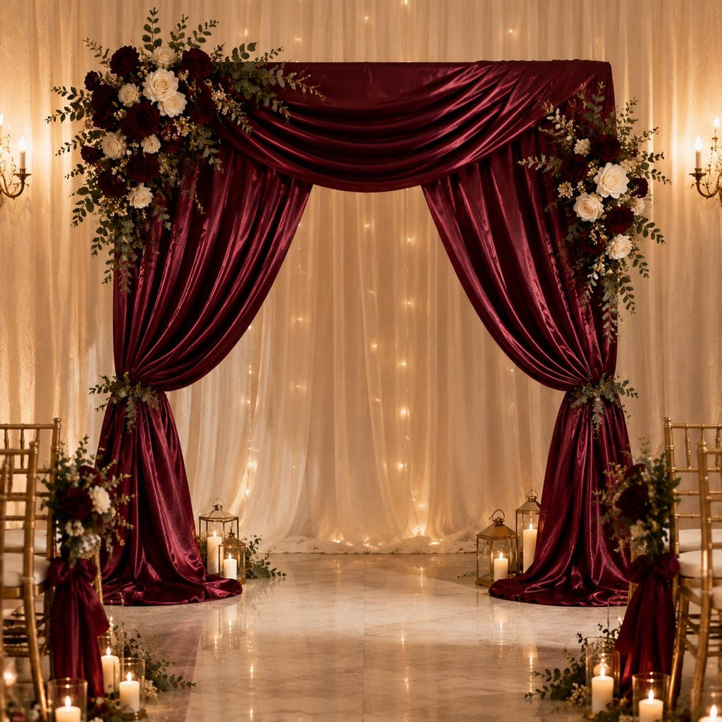 Burgundy Satin Fabric by the Yard for Wedding Draping