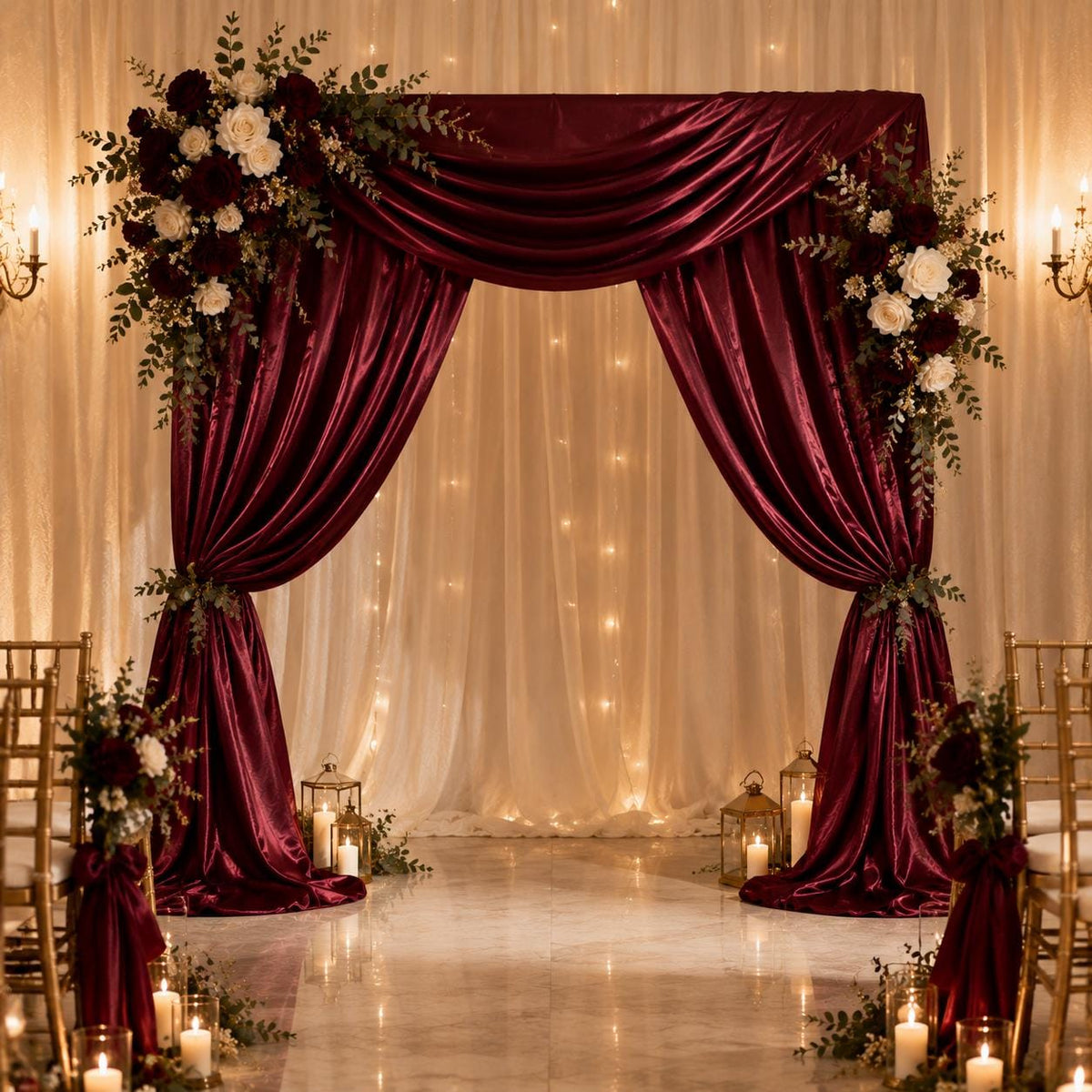 Burgundy Satin Fabric by the Yard for Wedding Draping