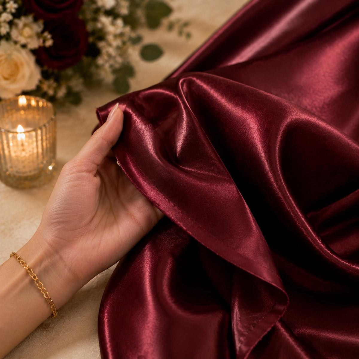 Burgundy Satin Fabric by the Yard for Wedding Draping