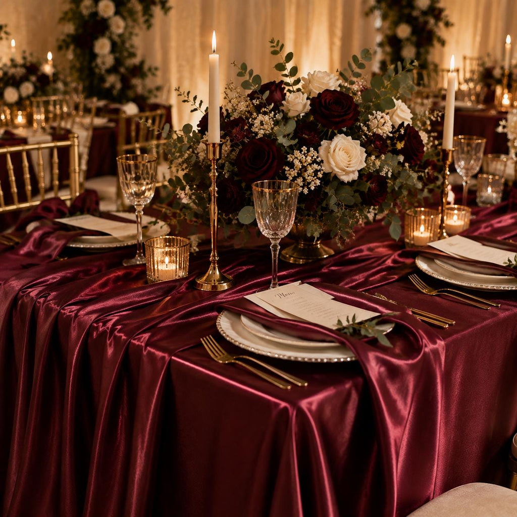 Burgundy Satin Fabric by the Yard for Wedding Draping