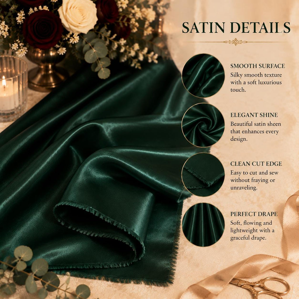 Emerald Green Satin Fabric by the Yard for Event Decor
