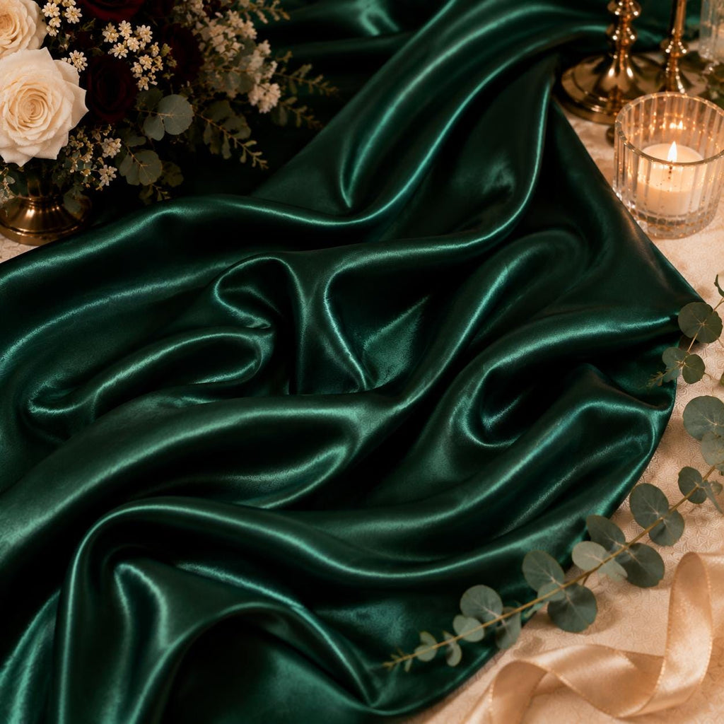 Emerald Green Satin Fabric by the Yard for Event Decor