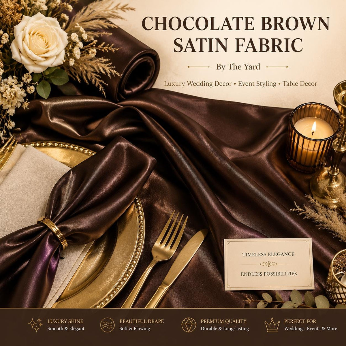 Chocolate Brown Satin Fabric by the Yard