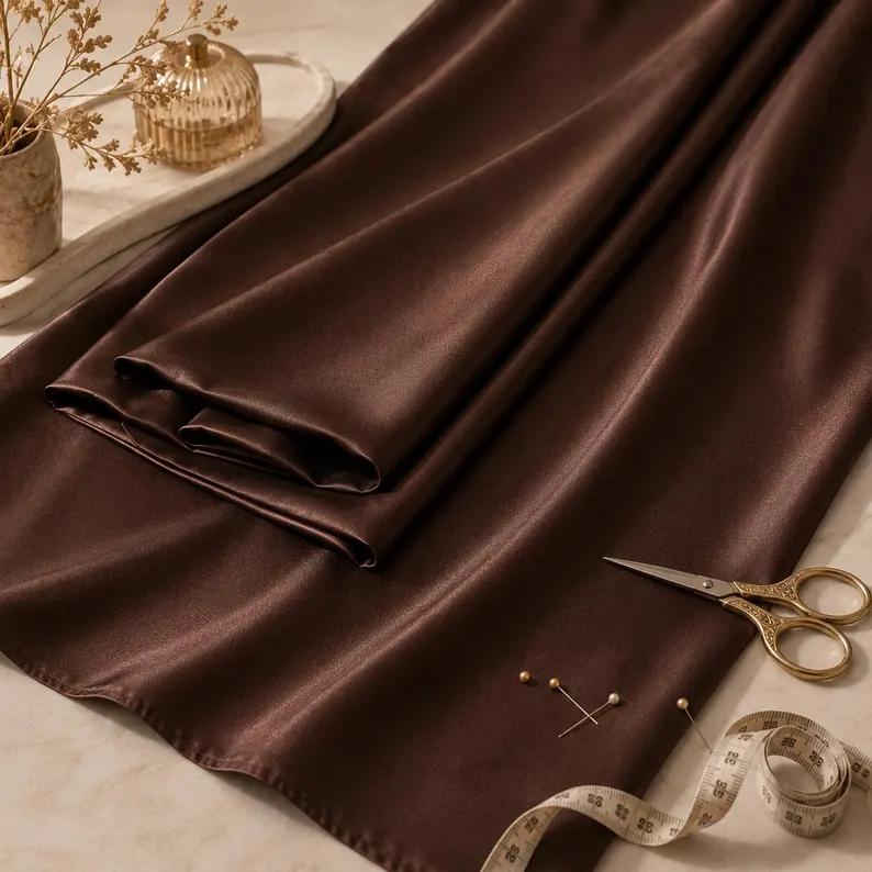 Chocolate Brown Satin Fabric by the Yard