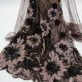 Chocolate Brown 3D Floral Beaded Lace Fabric by the Yard, Sequin Embroidered Tulle for Evening Gown, Prom Dress & Bridal