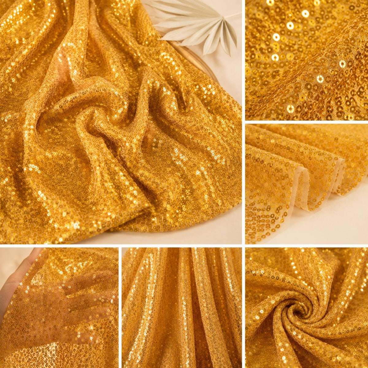 Sparkly Gold Mesh Fabric by the Yard, Full Sequin Fabric for Evening Dress, Pageant Gown, Costume, Wedding Decoration