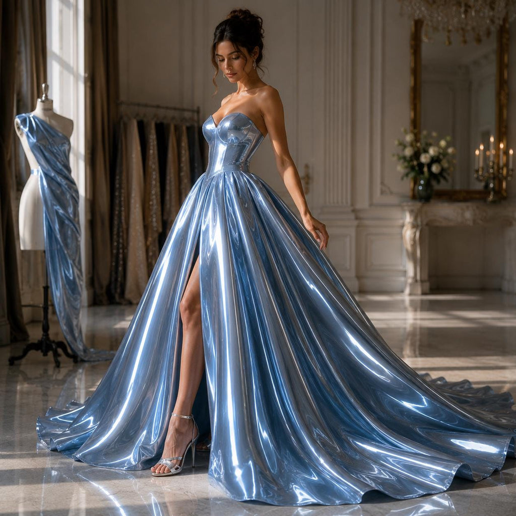 Luxury Liquid Bridal Satin Fabric by the Yard, Mirror Gloss Heavy Satin, Couture Wedding Dress Fabric, Premium Evening Gown Material